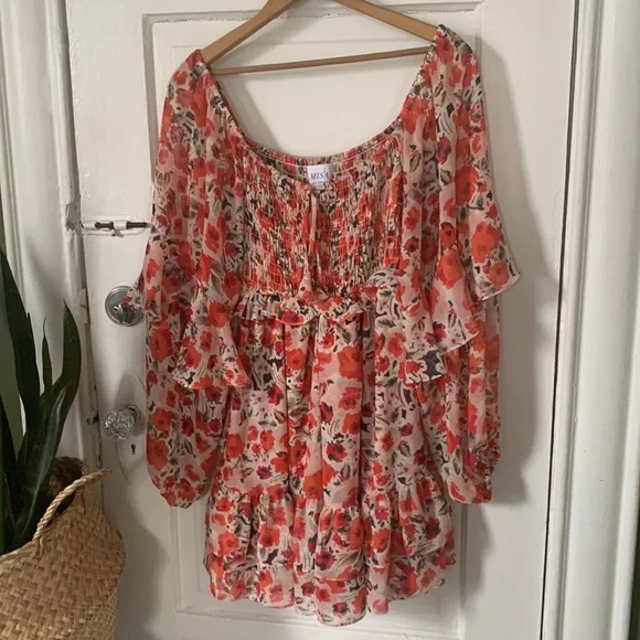 MISA Los Angeles Asra Red Floral Puff Sleeve Dress | US S - Picture 8 of 12